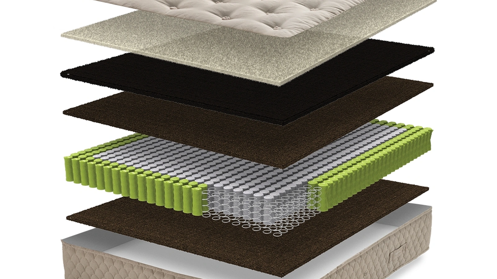 Materasso Diana realizzato con fibra di cocco, crine di cavallo, cotone e molle indipendenti di Qualitybed