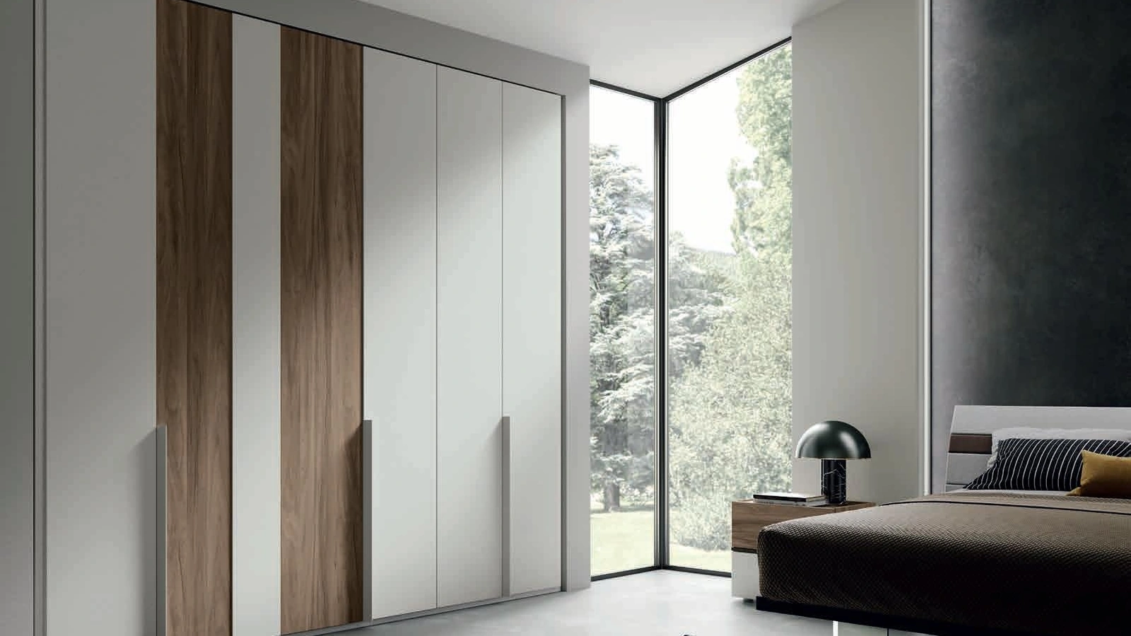 Armadio con ante battenti Step in melaminico cemento bianco e noce chiaro di Artigianmobili