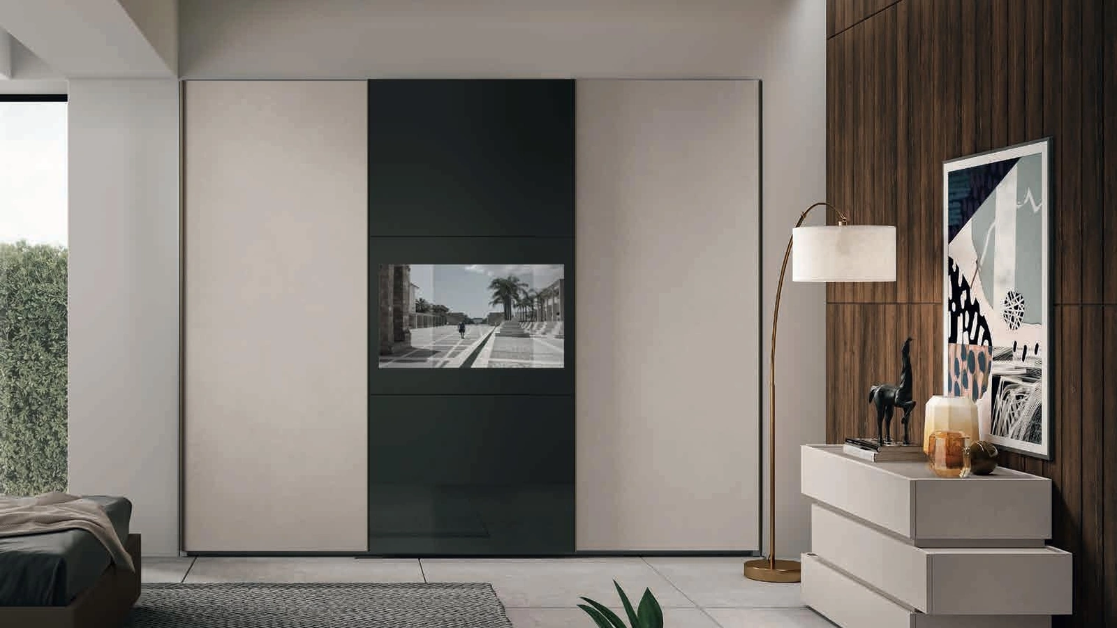 Armadio moderno con ante scorrevoli Barovier e Total Mirror Tv di Artigianmobili