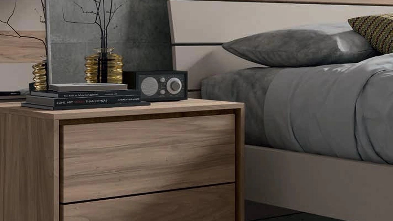 Comodino Vision in legno di noce chiaro di Artigianmobili