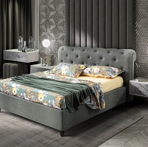 Letto in tessuto con testiera capitonné Boheme di Artigianaletti
