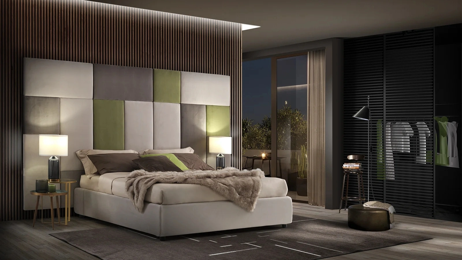 Letto Boiserie Mosaic Maxi in tessuto di Artigianaletti