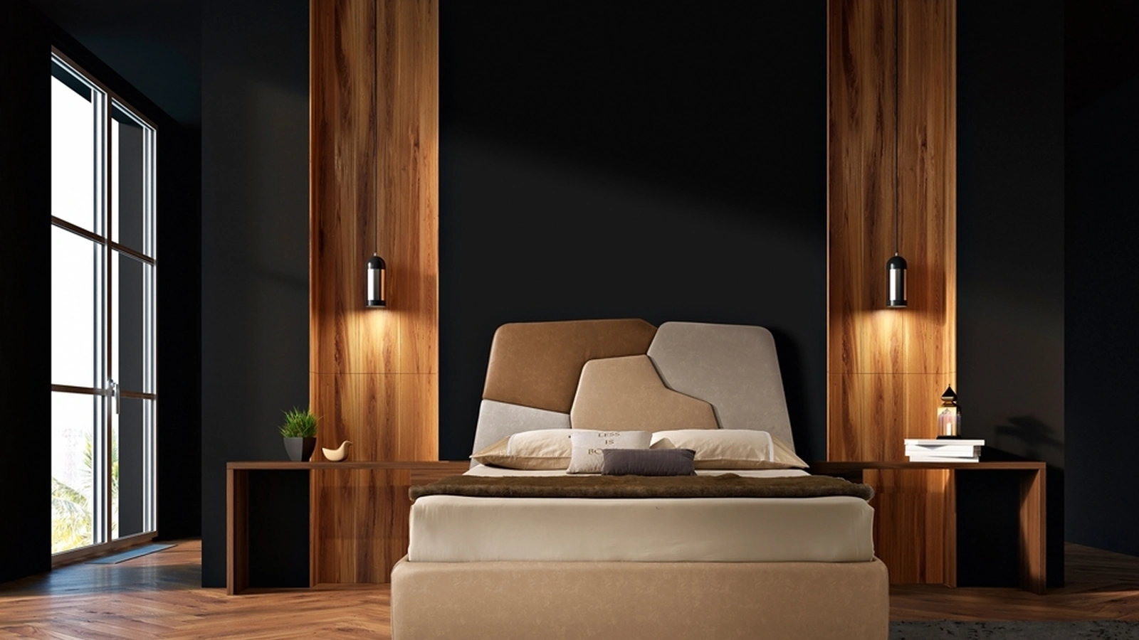 Letto in tessuto dai colori caldi con testiera Cusco di Artigianaletti