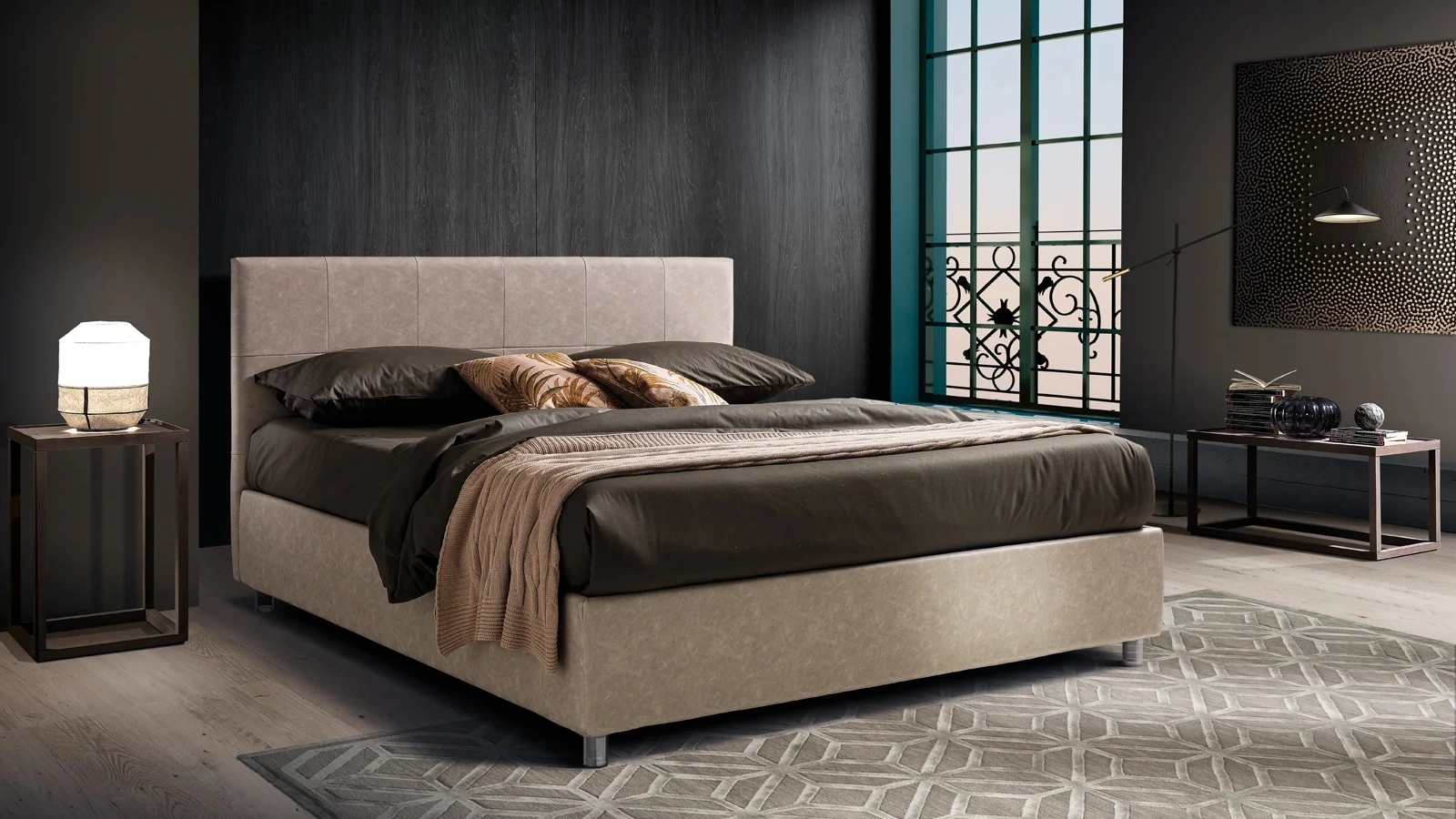 Letto in ecopelle con testiera Elba di Artigianaletti