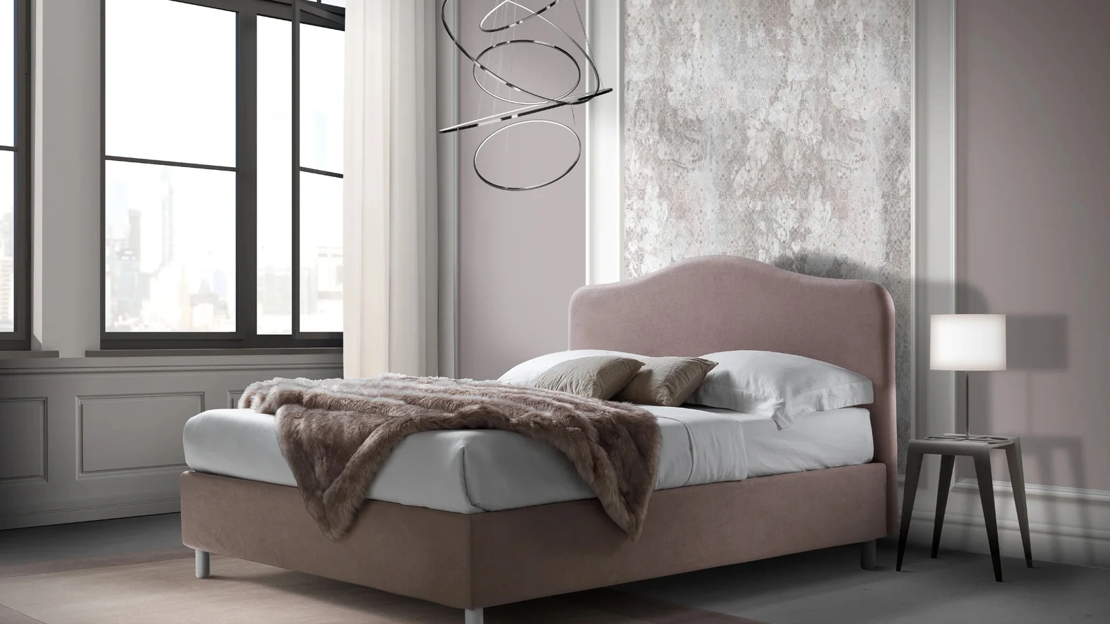 Letto in tessuto con testiera sagomata Lipari di Artigianaletti