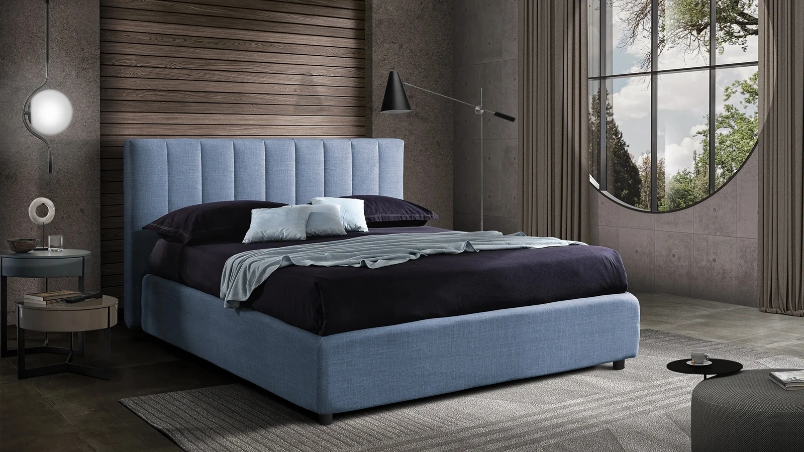 Letto con testiera imbottita Navajo di Artigianaletti