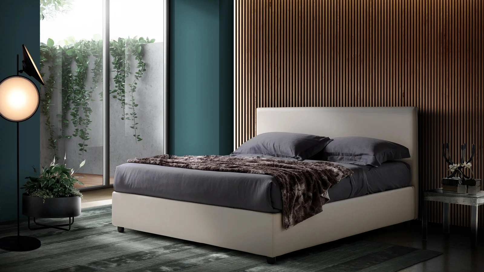 Letto in ecopelle con testiera Stromboli di Artigianaletti
