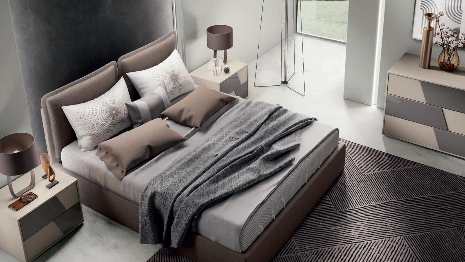 Letto con testiera in tessuto imbottito Duetto di Artigianmobili