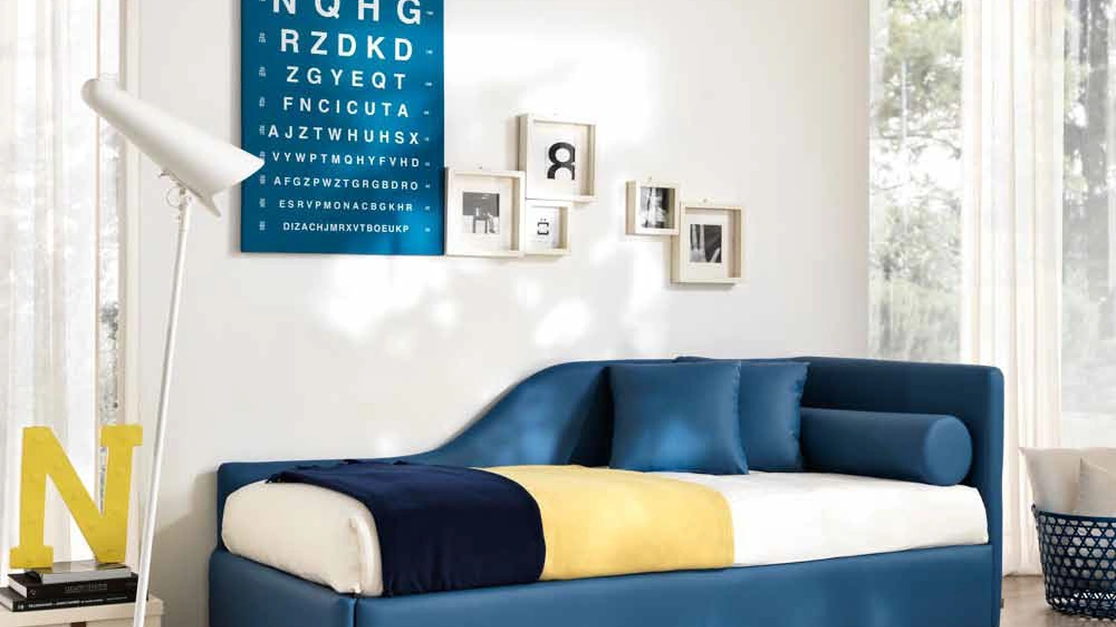 Letto singolo Clik-Clak con letto estraibile di Susan imbottiti