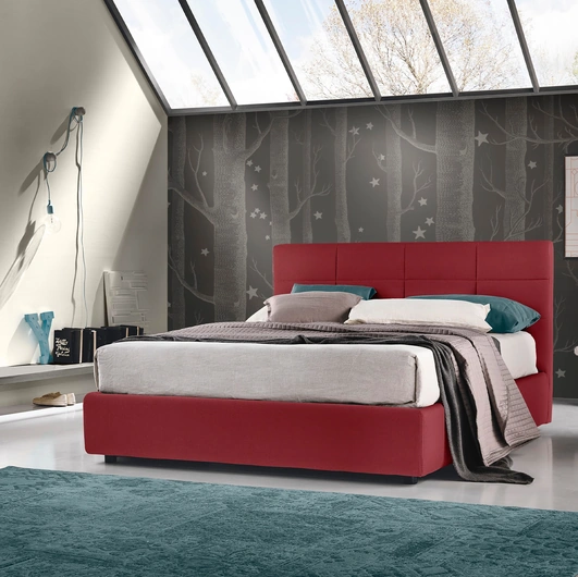 Letto Sole in ecopelle con box contenitore di Susan imbottiti