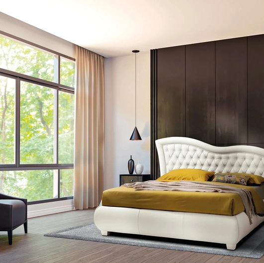 Letto con giroletto bombato e testiera lavorazione capitonné con cornice ondulata Vivaldi di Artigianaletti