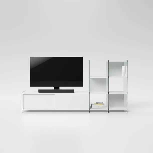 Mobile Porta Tv in laminato con fianchi in vetro temperato Byblos 02 di Pezzani