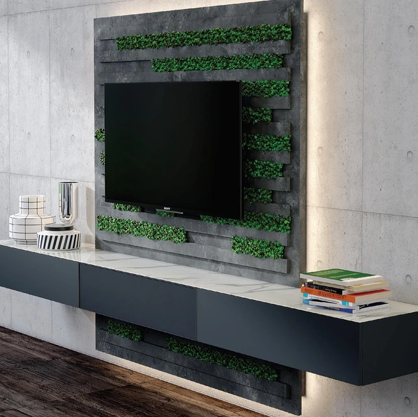 Mobile sospeso Titolo 114A in laccato antracite con top in vetro bianco marmo di Artigianmobili