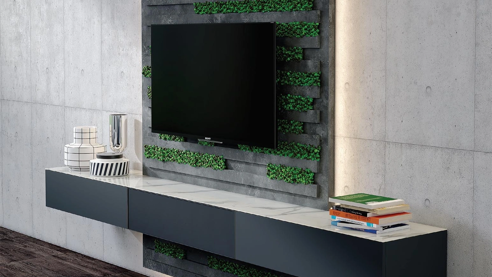 Mobile sospeso Titolo 114A in laccato antracite con top in vetro bianco marmo di Artigianmobili