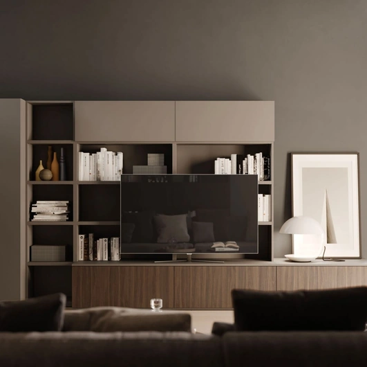 Parete Attrezzata Living in melaminico finitura Cotto e Tortora Modul Box di Nardi Interni