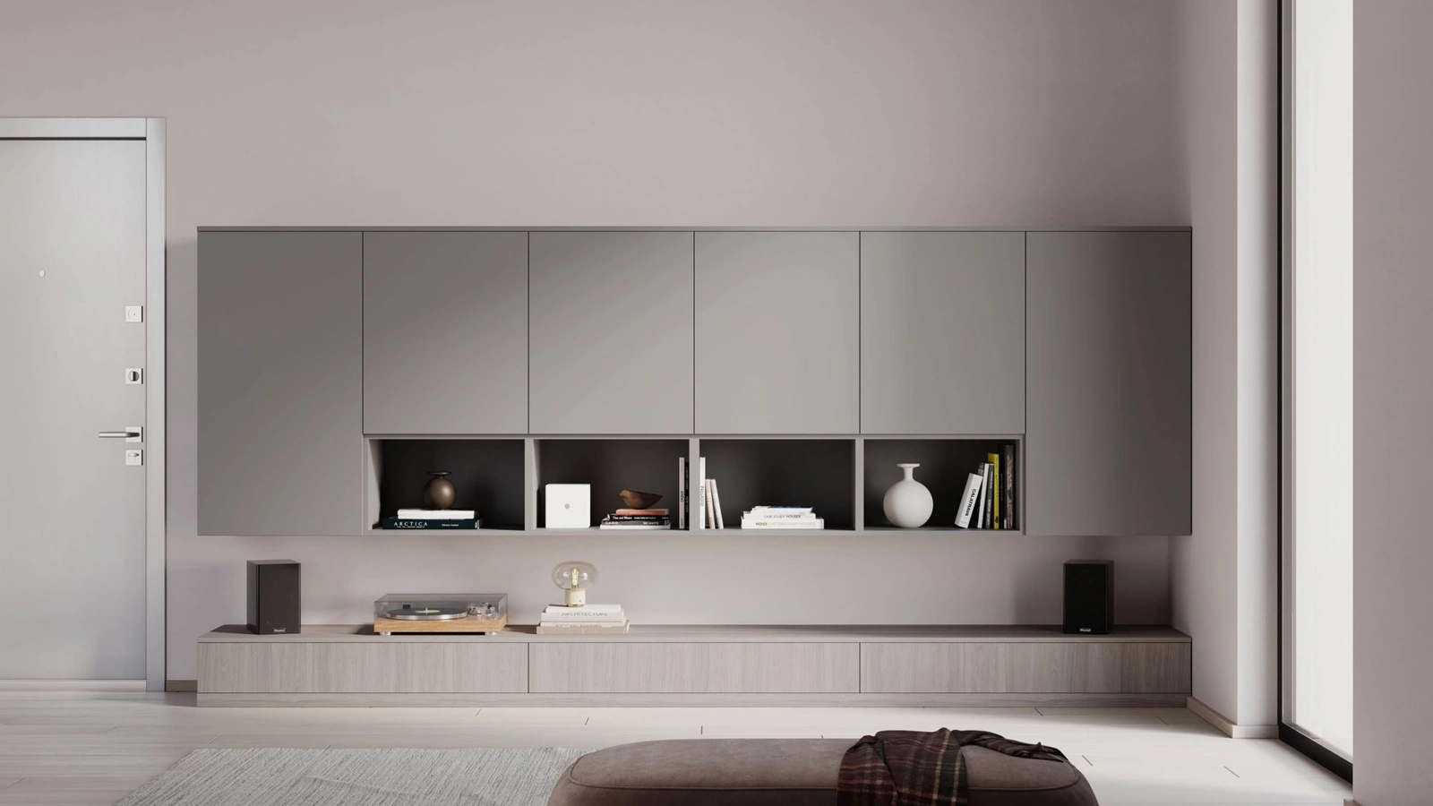 Parete Attrezzata Living in melaminico Grigio e Ossidato Modul Box di Nardi Interni