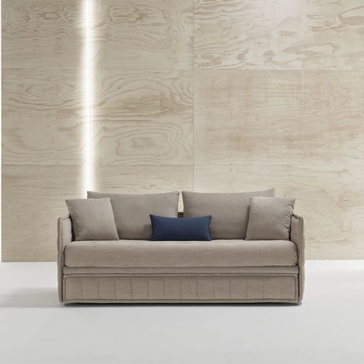 Divano con letto estraibile color corda con braccioli sottili Jolie di Dienne Salotti