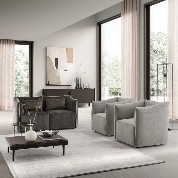 Divano a due posti in tessuto imbottito Kubik Loveseat di Le Comfort