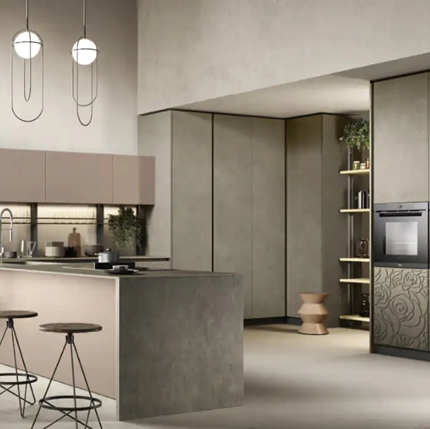 Cucina Moderna con penisola Mirage 02 in laccato e malta di Moretti Cucine