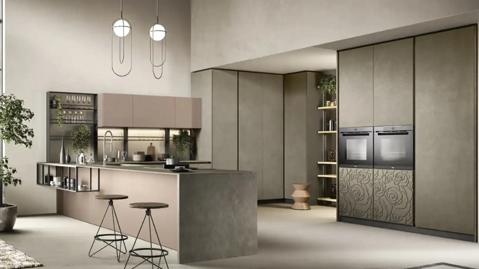 Cucina Moderna con penisola Mirage 02 in laccato e malta di Moretti Cucine