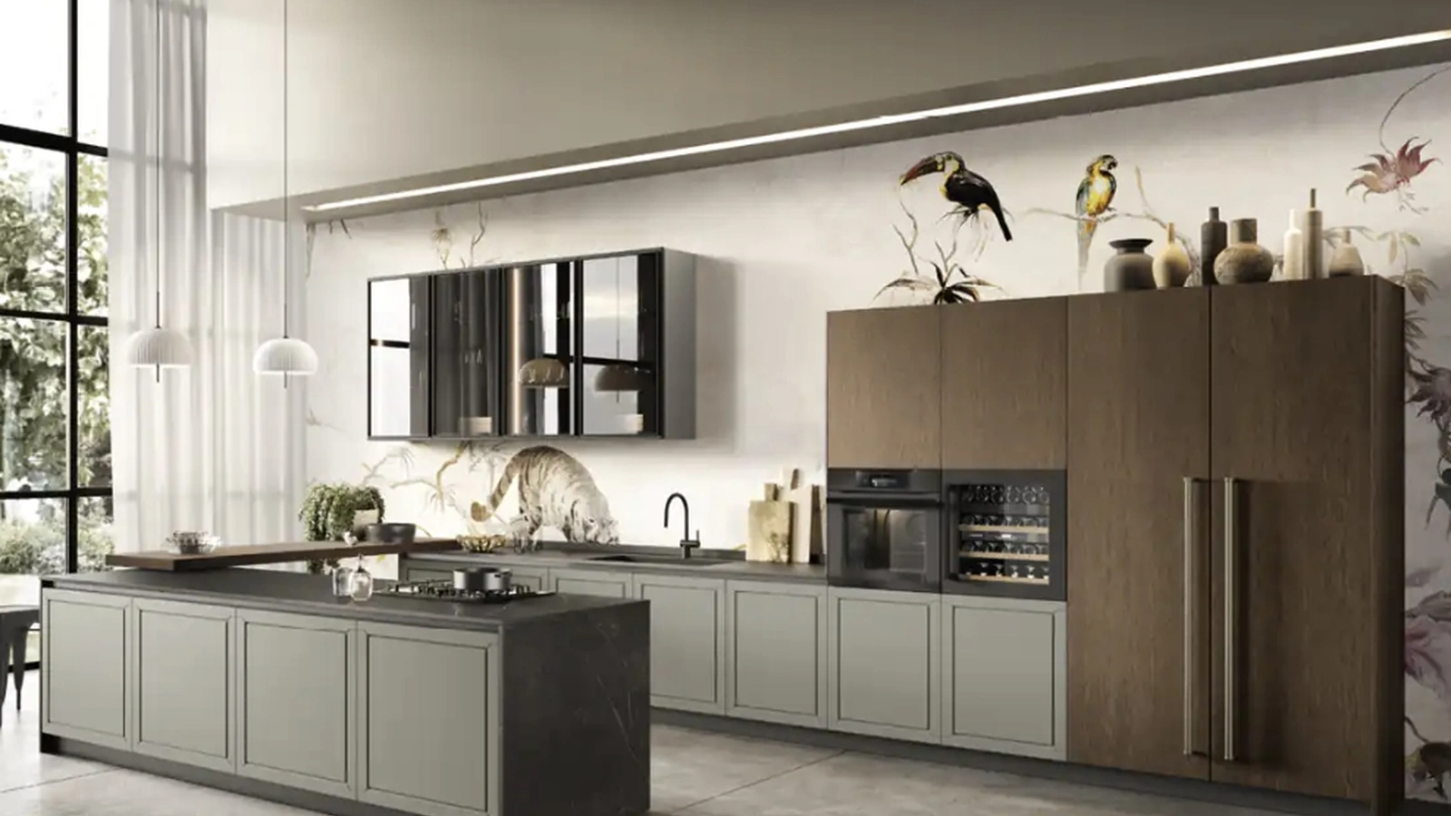 Cucina Moderna con penisola Myriad 01 in laccato e rovere moka di Moretti Cucine