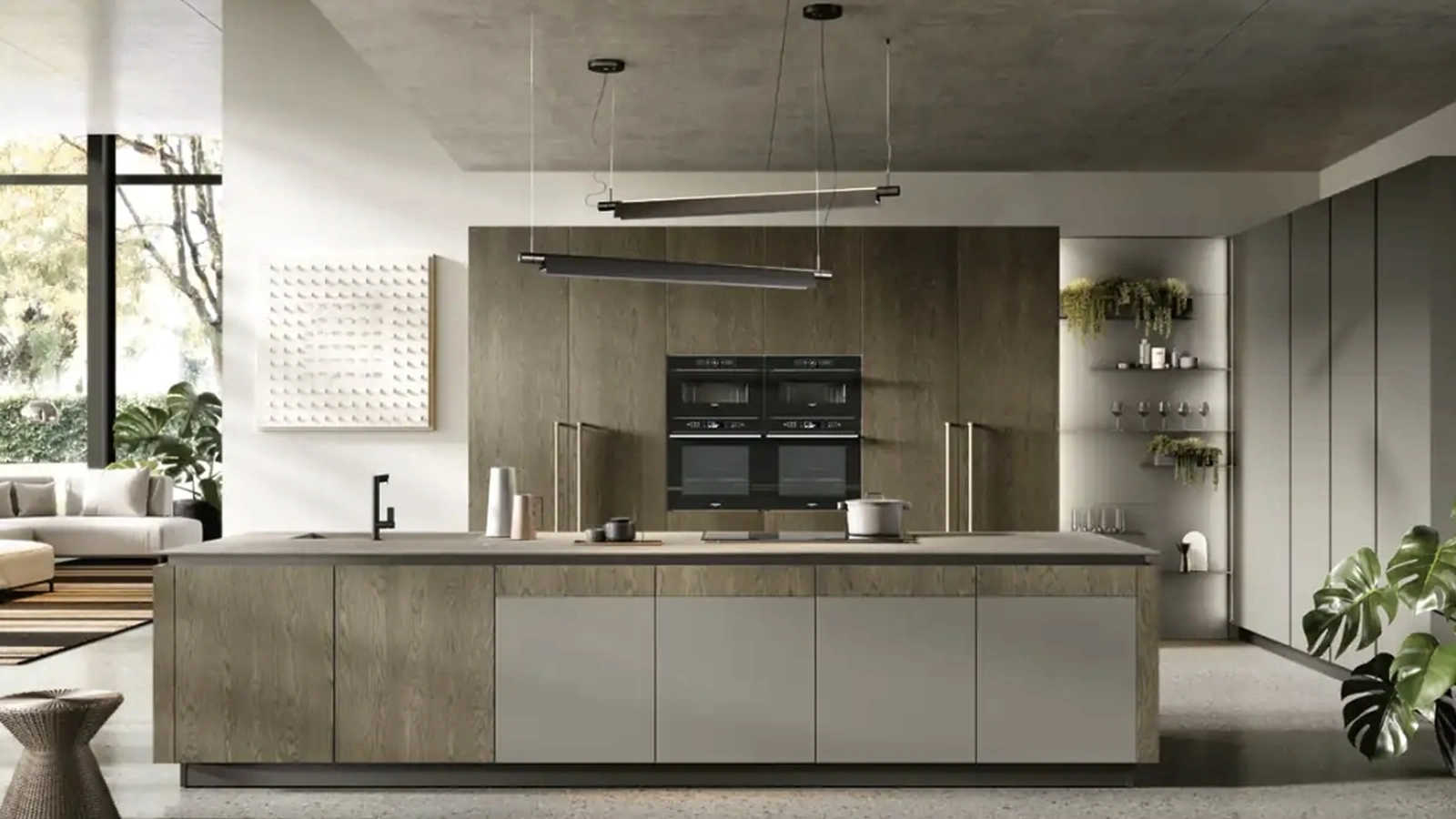 Cucina Moderna con isola Natural 01 in rovere yuta e laccato di Moretti Cucine