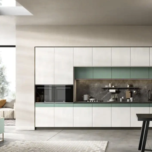 Cucina Moderna lineare Natural 03 in melaminico resina e laccato opaco salvia di Moretti Cucine